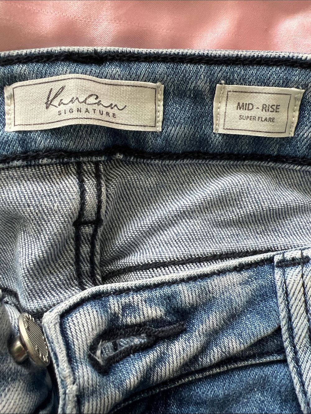 KanCan Women's Mid Rise Super Flare Distressed Jeans in Lightwash Blue Size 29T - Picture 8 of 9